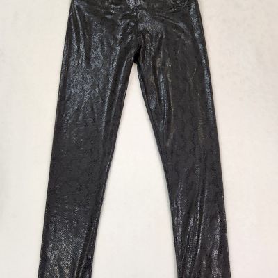 Shinestar Leggings L Womens Snakeskin Print Lined Black Shiny wide Band Full